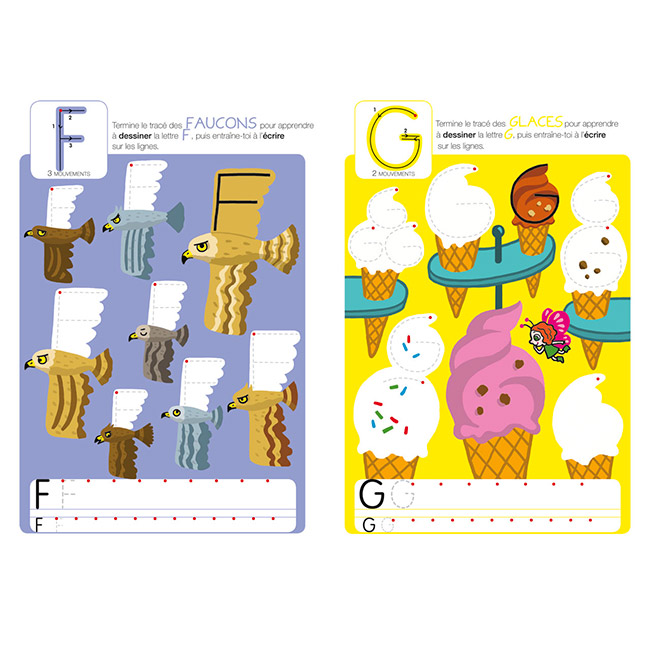 4 ecritures de chaque lettres cahier